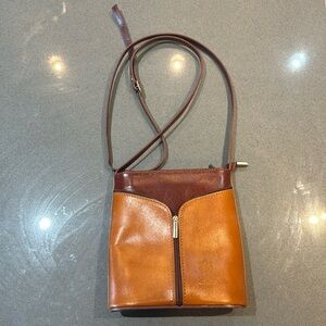 Brown and tan leather Vera Pelle cross body bag. Purchased in Italy.